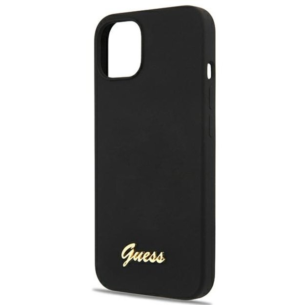Guess GUHMP13MLSLMGBK iPhone 13 6.1&quot  black/black hardcase Silicone Script Gold Logo Magsafe 10