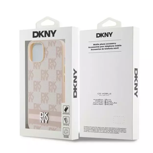DKNY Leather Checkered Mono Pattern &amp  Printed Stripes case for iPhone 15 / 14 / 13 - pink 7