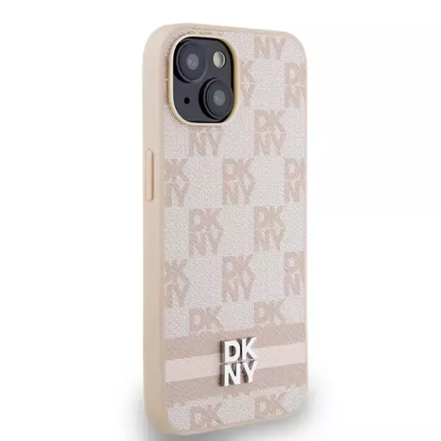 DKNY Leather Checkered Mono Pattern &amp  Printed Stripes case for iPhone 15 / 14 / 13 - pink 3