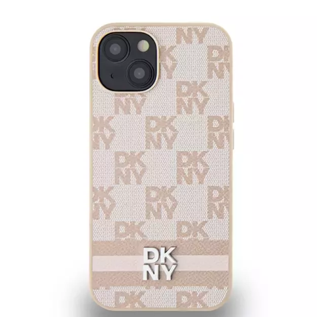 DKNY Leather Checkered Mono Pattern &amp  Printed Stripes case for iPhone 15 / 14 / 13 - pink 2