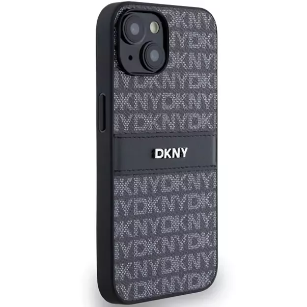 DKNY Leather Mono Stripe &amp  Metal Logo Case for iPhone 15 Plus / 14 Plus - Black 10