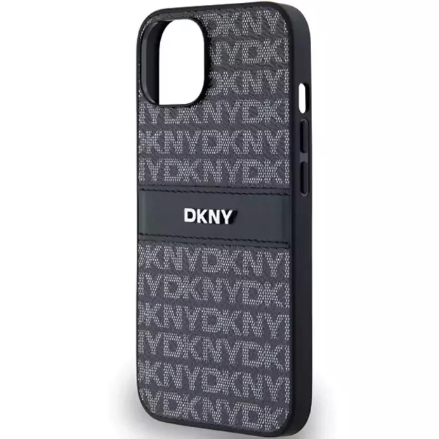 DKNY Leather Mono Stripe &amp  Metal Logo Case for iPhone 15 Plus / 14 Plus - Black 12