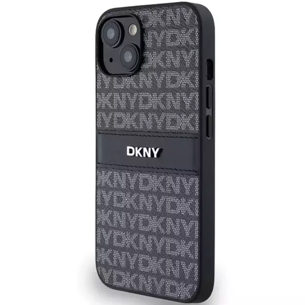 DKNY Leather Mono Stripe &amp  Metal Logo Case for iPhone 15 Plus / 14 Plus - Black 8