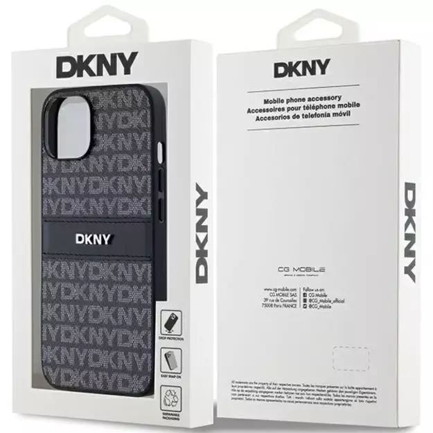 DKNY Leather Mono Stripe &amp  Metal Logo Case for iPhone 15 Plus / 14 Plus - Black 14