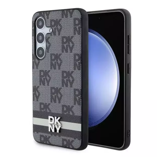 DKNY Leather Checkered Mono Pattern &amp  Printed Stripes Case for Samsung Galaxy S24 - Black