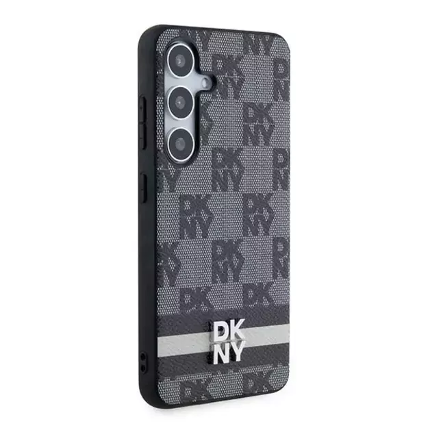 DKNY Leather Checkered Mono Pattern &amp  Printed Stripes Case for Samsung Galaxy S24 - Black 3