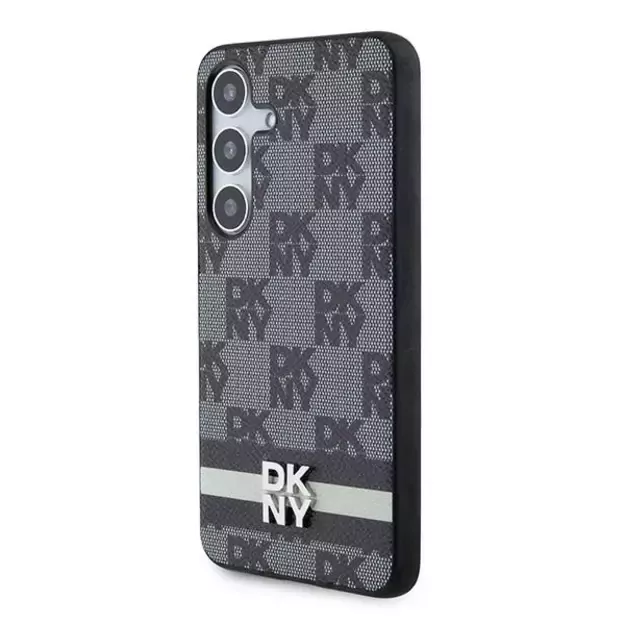 DKNY Leather Checkered Mono Pattern &amp  Printed Stripes Case for Samsung Galaxy S24 - Black 1