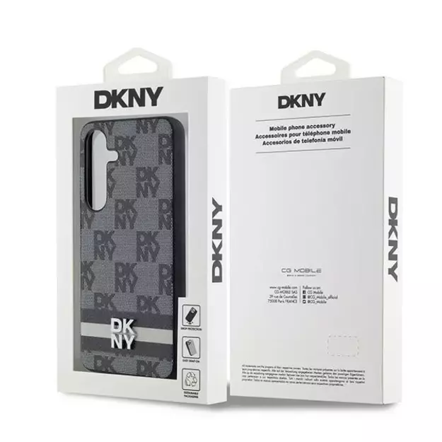 DKNY Leather Checkered Mono Pattern &amp  Printed Stripes Case for Samsung Galaxy S24 - Black 7