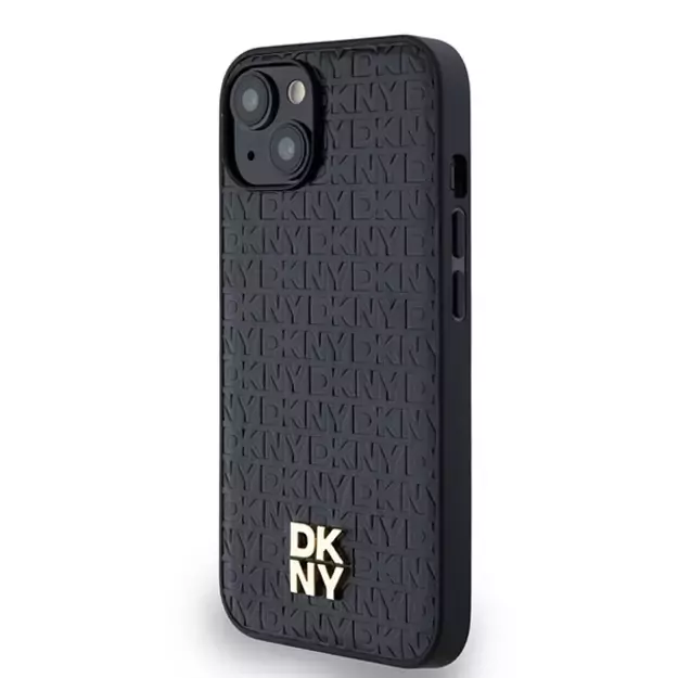 DKNY Leather Monogram Pattern Metal Logo MagSafe Case for iPhone 15/14/13 - Black 8