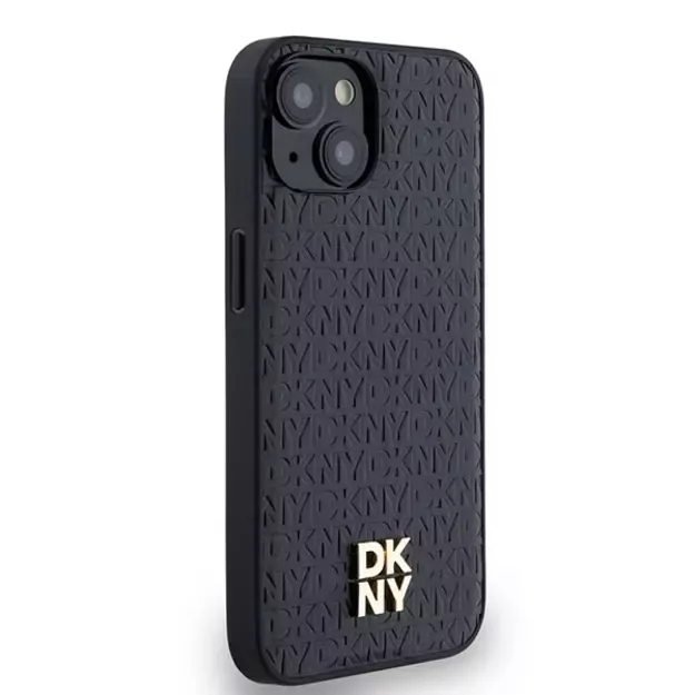 DKNY Leather Monogram Pattern Metal Logo MagSafe Case for iPhone 15/14/13 - Black 10