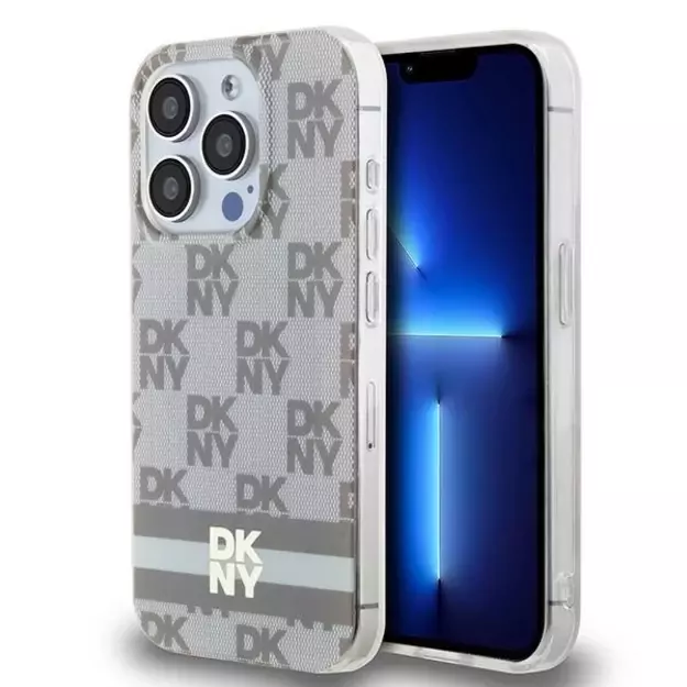 DKNY IML Checkered Mono Pattern &amp  Printed Stripes MagSafe case for iPhone 15 Pro Max - beige