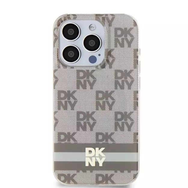 DKNY IML Checkered Mono Pattern &amp  Printed Stripes MagSafe case for iPhone 15 Pro Max - beige 9