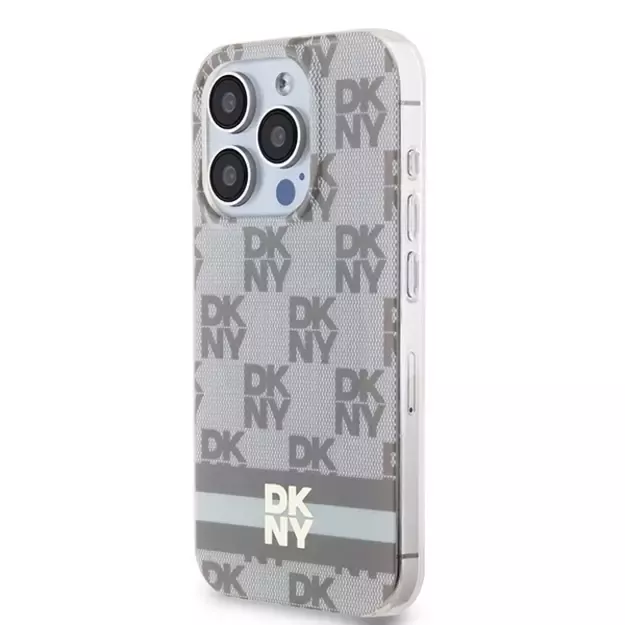 DKNY IML Checkered Mono Pattern &amp  Printed Stripes MagSafe case for iPhone 15 Pro Max - beige 8