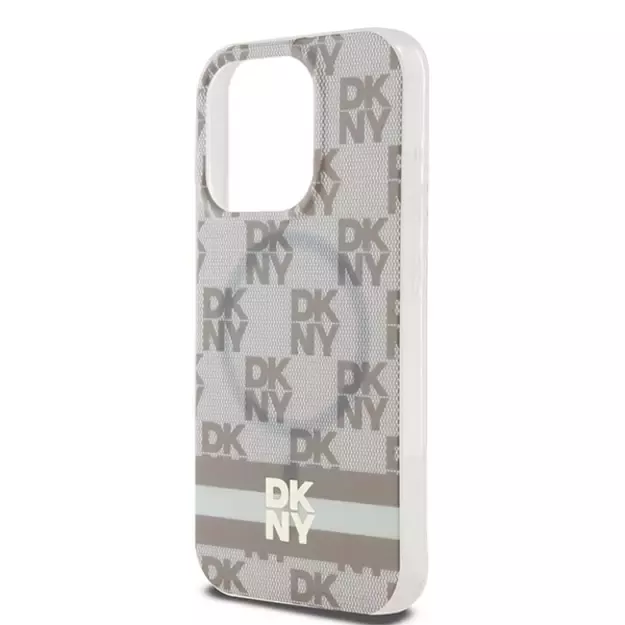 DKNY IML Checkered Mono Pattern &amp  Printed Stripes MagSafe case for iPhone 15 Pro Max - beige 12