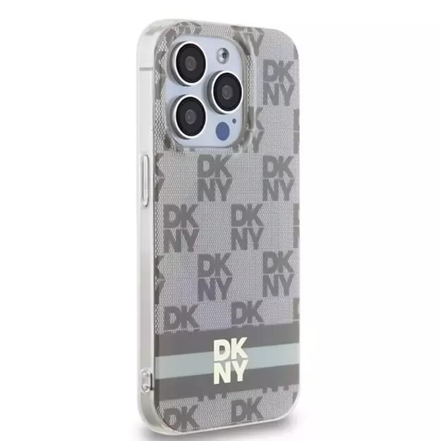 DKNY IML Checkered Mono Pattern &amp  Printed Stripes MagSafe case for iPhone 15 Pro Max - beige 10