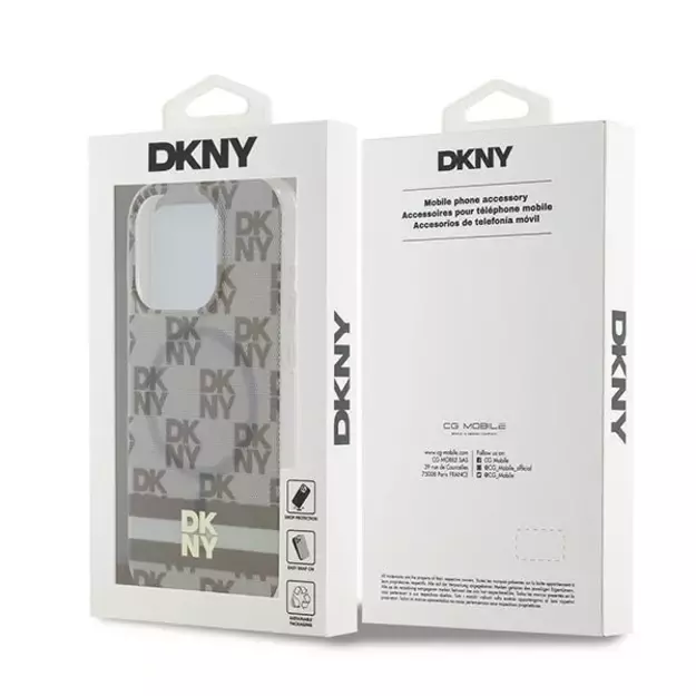 DKNY IML Checkered Mono Pattern &amp  Printed Stripes MagSafe case for iPhone 15 Pro Max - beige 14