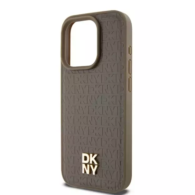 DKNY Leather Pattern Metal Logo MagSafe case for iPhone 15 Pro Max - brown 5