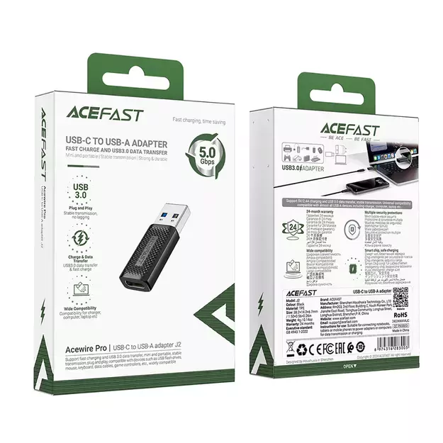 Acefast J2 USB-C 3.0 (Female) to USB-A 3.0 (Male) 5Gb/s Adapter - Black 4
