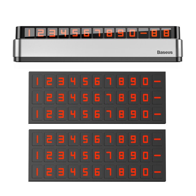 Baseus Moonlight Box Series silver parking number plate with telephone number 7