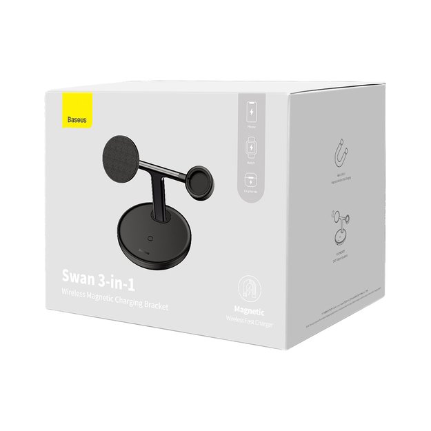 Baseus Swan inductive charger (compatible with MagSafe) stand for iPhone, Apple Watch, AirPods + 1m USB-C cable black (WXTE000101) 4