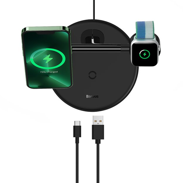 Baseus Swan inductive charger (compatible with MagSafe) stand for iPhone, Apple Watch, AirPods + 1m USB-C cable black (WXTE000101) 6