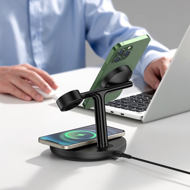 Baseus Swan inductive charger (compatible with MagSafe) stand for iPhone, Apple Watch, AirPods + 1m USB-C cable black (WXTE000101) 8