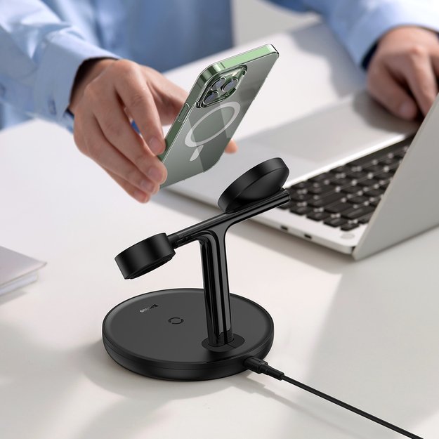 Baseus Swan inductive charger (compatible with MagSafe) stand for iPhone, Apple Watch, AirPods + 1m USB-C cable black (WXTE000101) 9