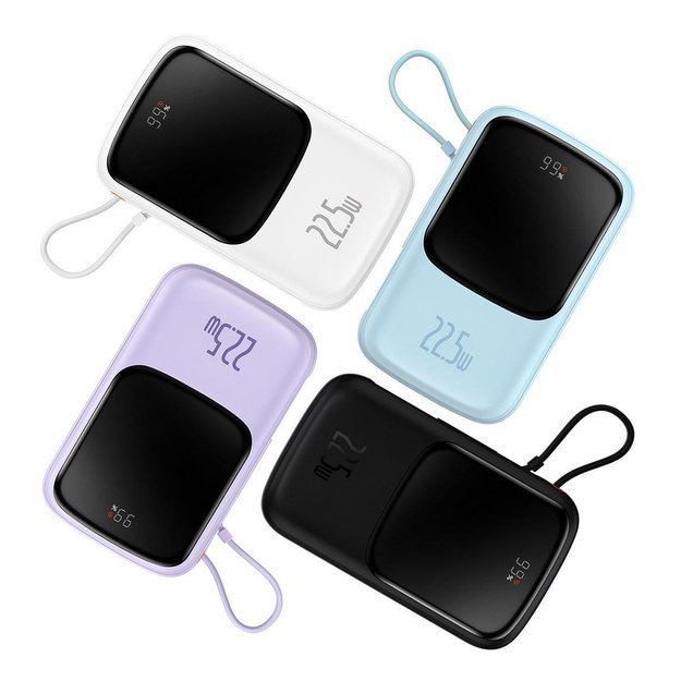 Baseus Qpow Digital Display powerbank with fast charging 10000mAh 22.5W QC/PD/SCP/FCP with built-in USB-C cable white 8