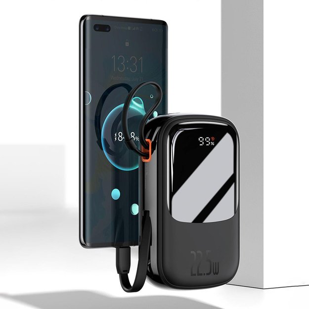 Baseus Qpow Digital Display powerbank with fast charging 10000mAh 22.5W QC/PD/SCP/FCP with built-in USB-C cable white 13