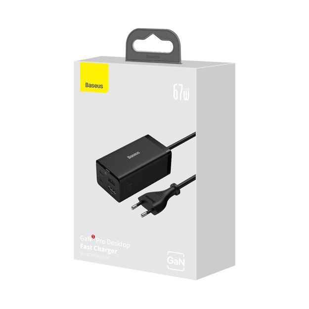 Baseus fast charger GaN5 Pro HUB HDMI 2 x USB-C / USB-A / HDMI 4K 30Hz 1.5m black + USB-C cable - USB-C 100W 40Gb/s (USB4) 1m (CCGP110201) 6