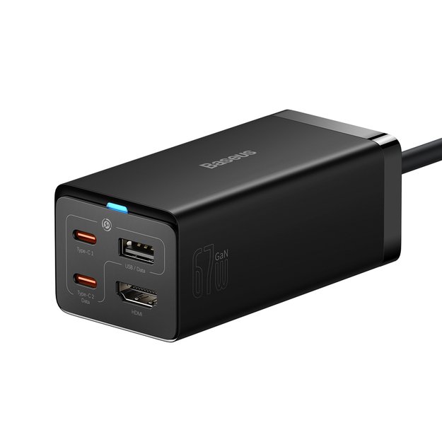 Baseus fast charger GaN5 Pro HUB HDMI 2 x USB-C / USB-A / HDMI 4K 30Hz 1.5m black + USB-C cable - USB-C 100W 40Gb/s (USB4) 1m (CCGP110201) 1