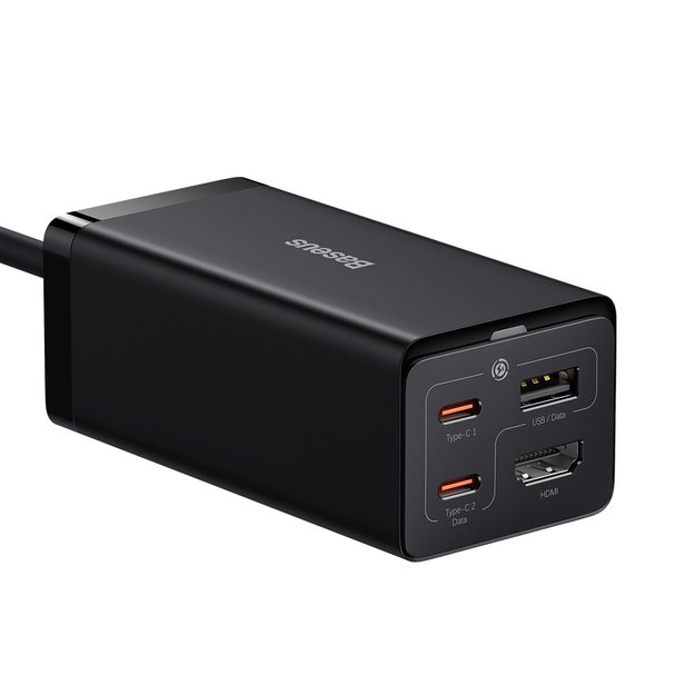 Baseus fast charger GaN5 Pro HUB HDMI 2 x USB-C / USB-A / HDMI 4K 30Hz 1.5m black + USB-C cable - USB-C 100W 40Gb/s (USB4) 1m (CCGP110201) 3