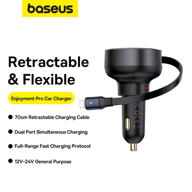 Baseus Enjoyment Pro USB-C (female) / Lightning (male) 60W car charger - black 10