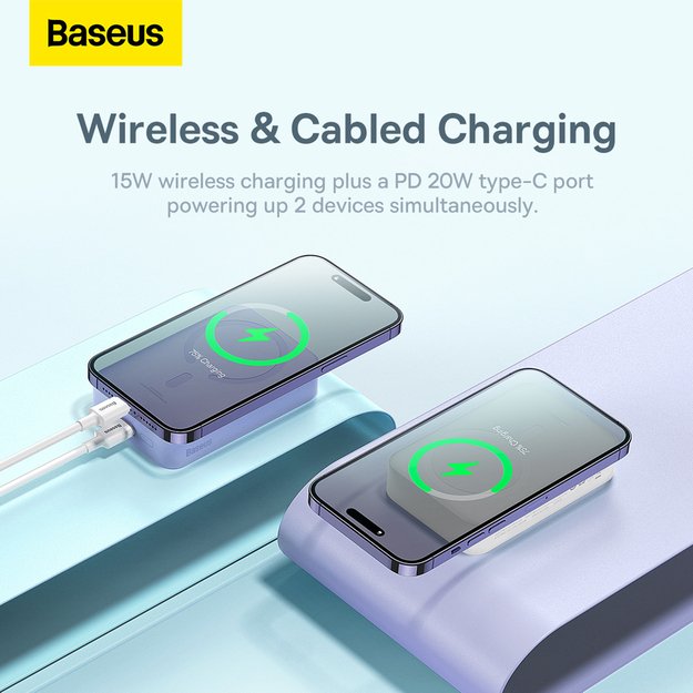Baseus Magnetic Mini 20000 mAh 20W power bank - white + USB-C / USB-C cable 11