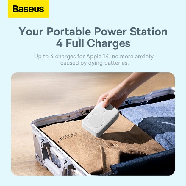 Baseus Magnetic Mini 20000 mAh 20W power bank - white + USB-C / USB-C cable 10