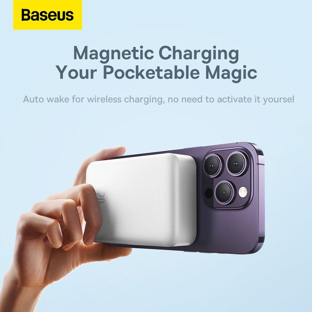 Baseus Magnetic Mini 20000 mAh 20W power bank - white + USB-C / USB-C cable 13