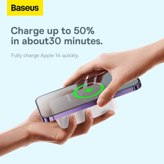 Baseus Magnetic Mini 20000 mAh 20W power bank - white + USB-C / USB-C cable 12