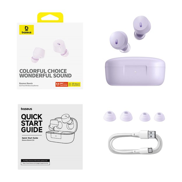 Baseus Bowie E18 Wireless TWS ENC IPX4 Earphones - Purple 9