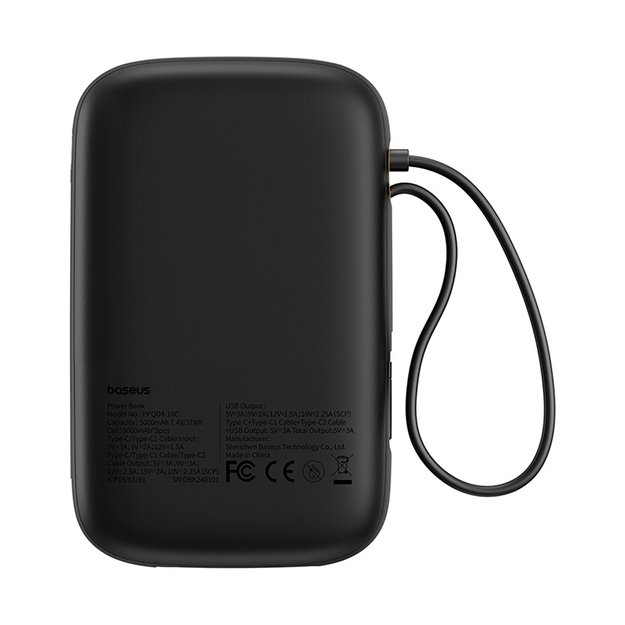 Baseus QPow 2 30W 10000mAh Power Bank with Built-in USB-C Cables - Black 1