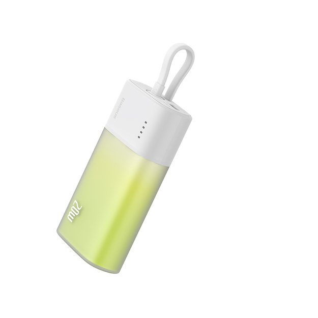 Baseus Popsicle 5200mAh 20W Powerbank with Built-in Lightning Cable (+ White Baseus Simple USB-C - USB-C 60W/20V/3A/30cm Cable) - White-Green 1