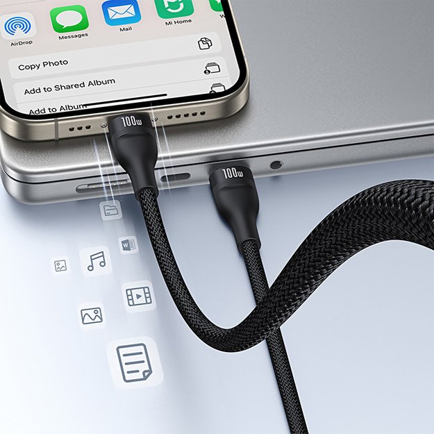 Baseus Flash Series 3 3in1 cable 100W USB-C - USB-C+USB-C+ Lightning 1.5m + 3 x 0.25 m - black 9
