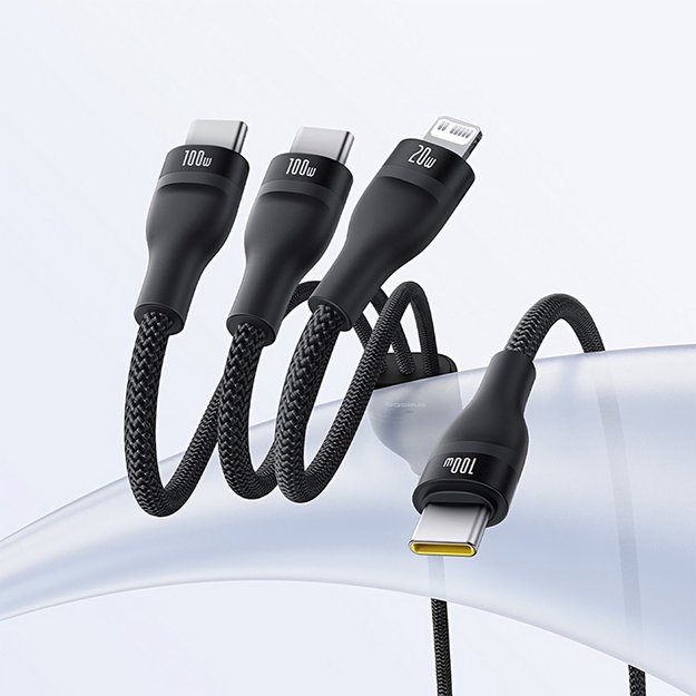Baseus Flash Series 3 3in1 cable 100W USB-C - USB-C+USB-C+ Lightning 1.5m + 3 x 0.25 m - black 10