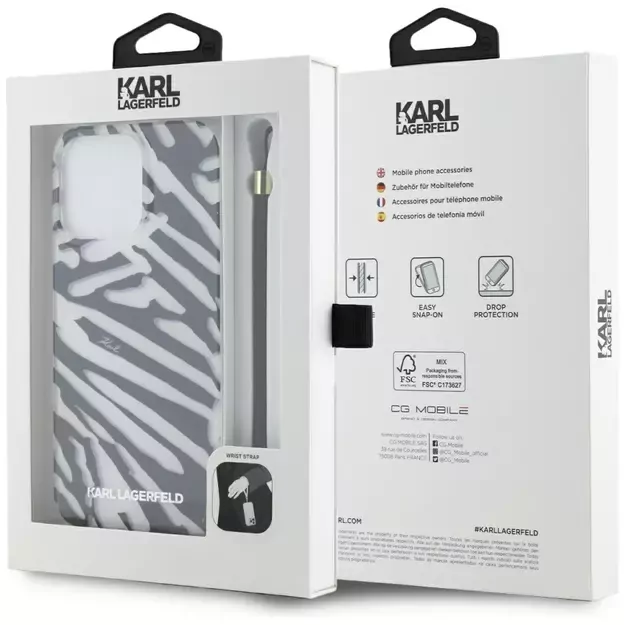 Karl Lagerfeld IML Zebra Pattern &amp  Cord case for iPhone 15 Pro - black 12