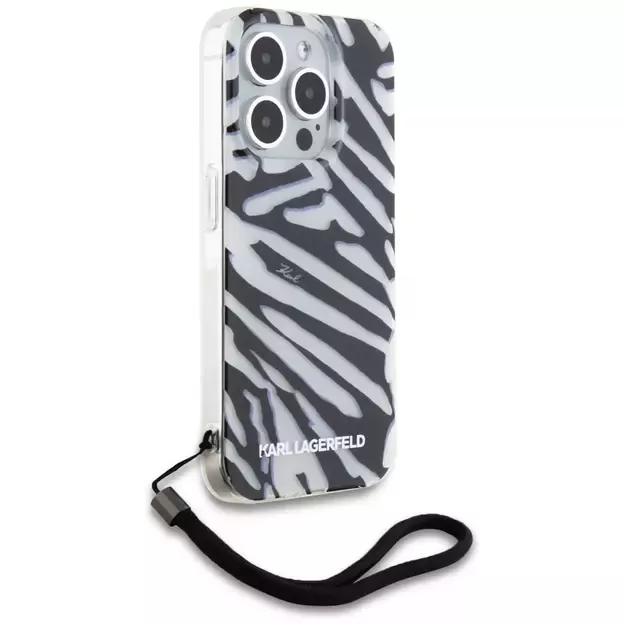 Karl Lagerfeld IML Zebra Pattern &amp  Cord case for iPhone 15 Pro - black 8