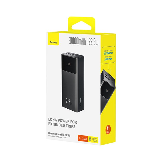 Baseus EnerFill FP41 30000mAh 22.5W Power Bank with Baseus Simple USB-A - USB-C 3A 30cm Cable - Black 7