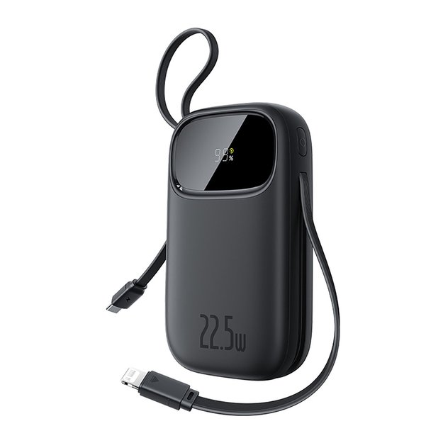 Baseus EnerFill FC31 20000mAh 22.5W Powerbank with Digital Display and 2 Built-in Cables (USB-C + Lightning) - Black