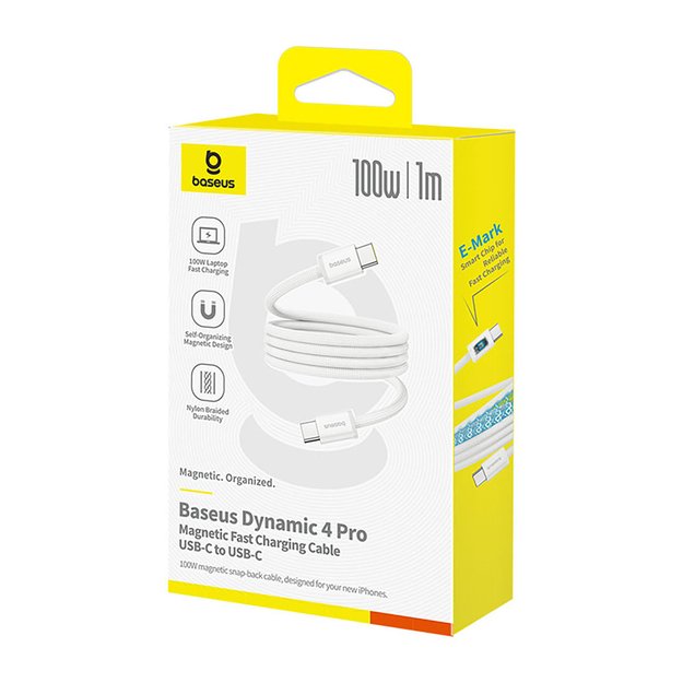 Baseus Dynamic 4 Pro 100W USB-C - USB-C Magnetic Cable 1m - White 1