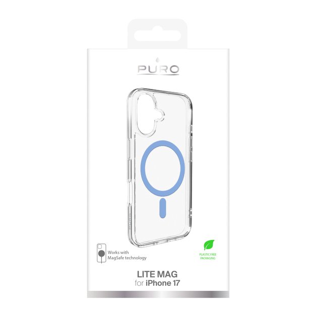 Puro Lite Mag TPU+PC Case Compatible with MagSafe for iPhone 17 - Transparent with Blue Ring 1