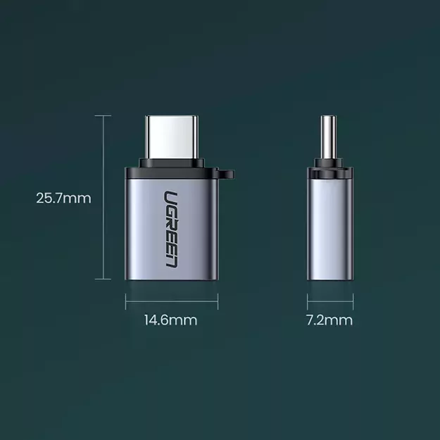 Ugreen US270 USB-C (Male) / USB-A 3.0 (Female) Adapter with Lanyard - Gray 7