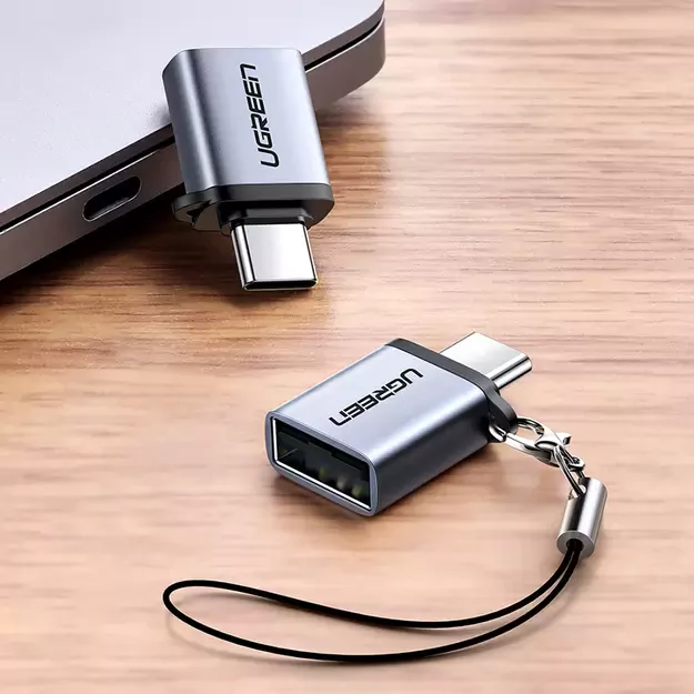 Ugreen US270 USB-C (Male) / USB-A 3.0 (Female) Adapter with Lanyard - Gray 3